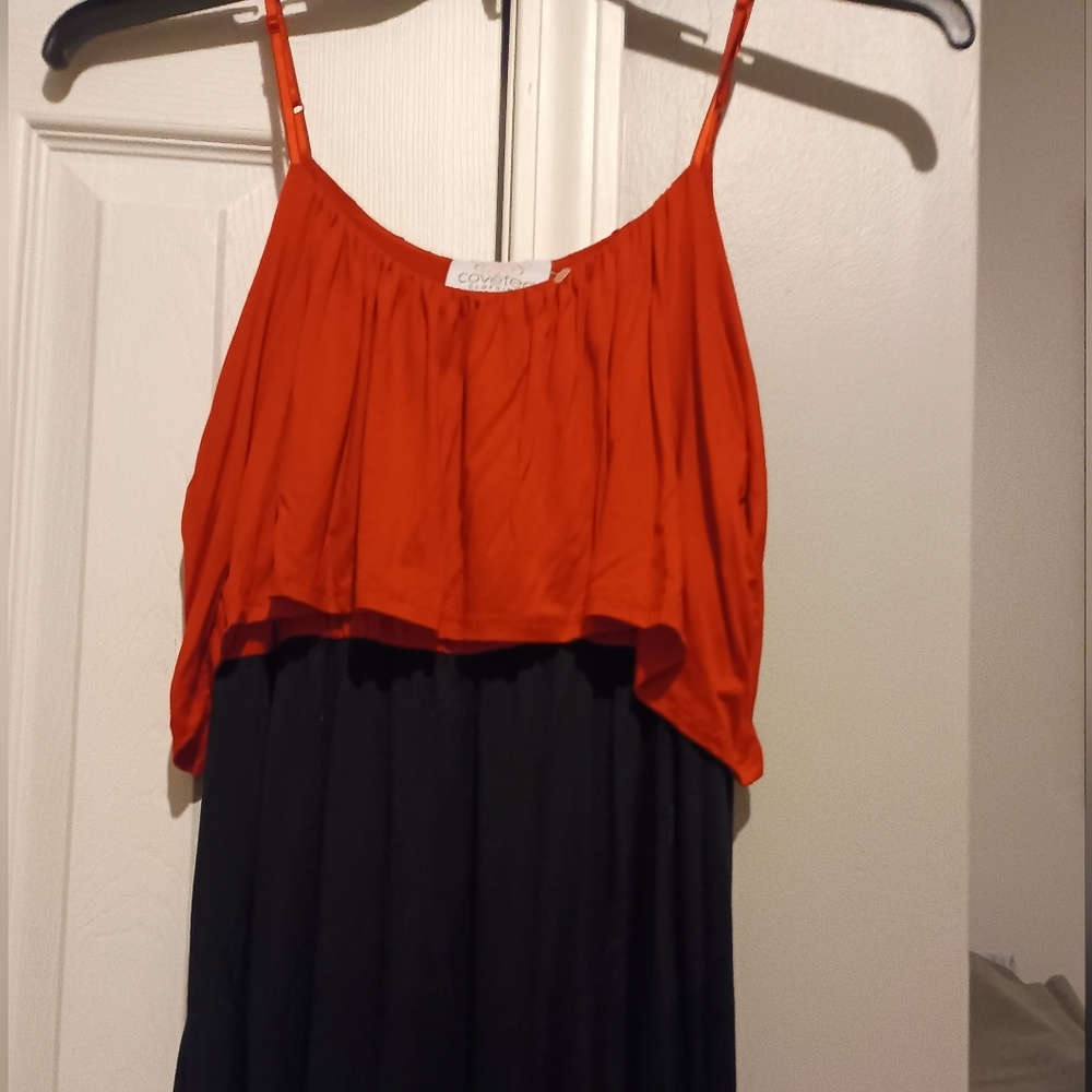 Coveted Clothing Red & Black Maxi Dress Adjustable Spaghetti Straps Size Large - Picture 4 of 10